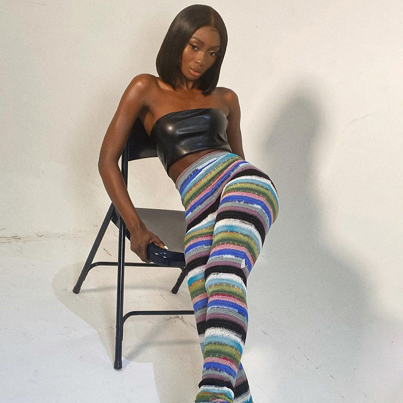 Fashion Striped Pile Pants Women's Knitting Trousers
