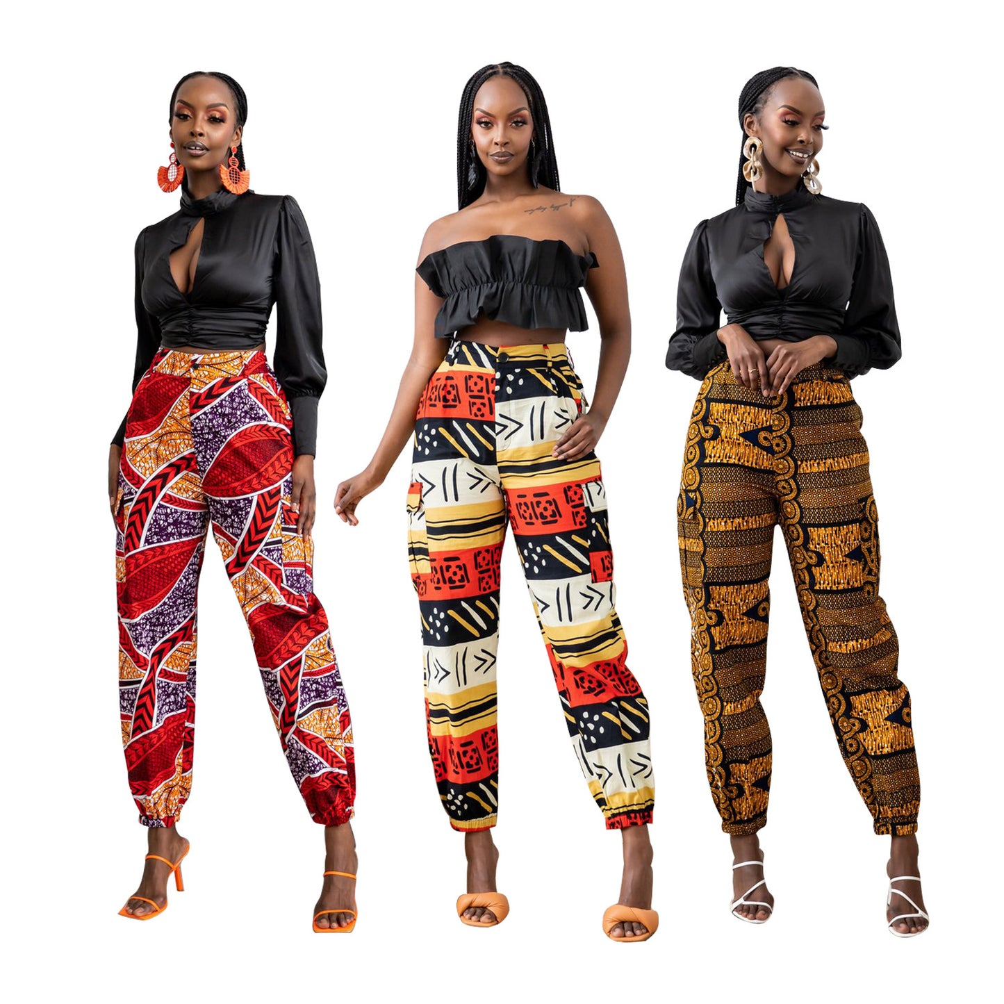 Fashion Casual Printing Six Zipper Multi Pocket Leg Pants