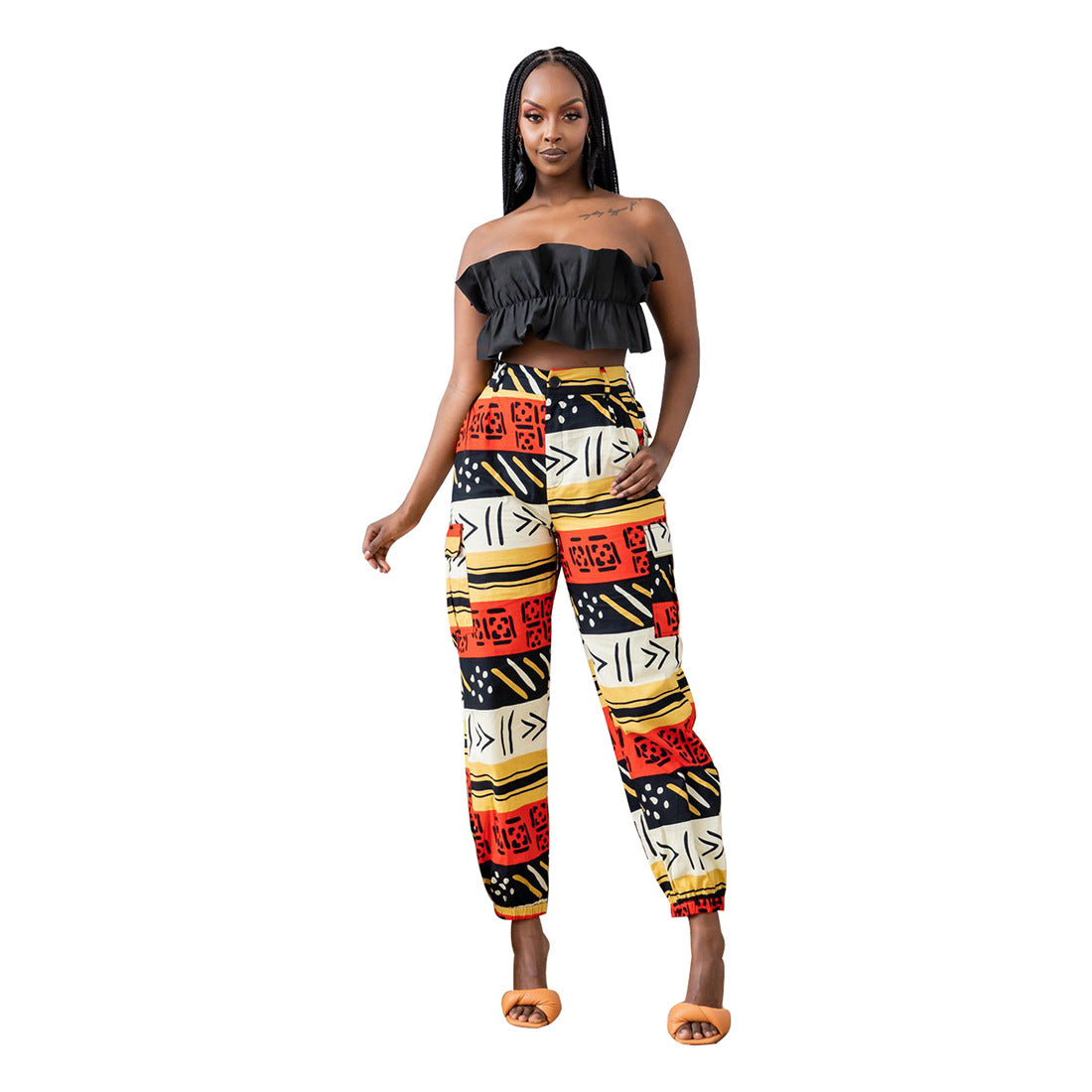 Fashion Casual Printing Six Zipper Multi Pocket Leg Pants