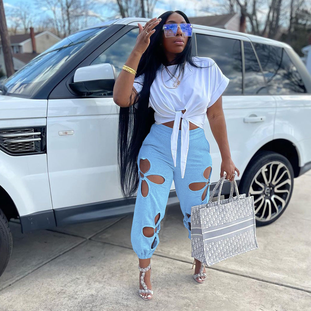 Women's Clothing Ripped Trousers Casual Pants