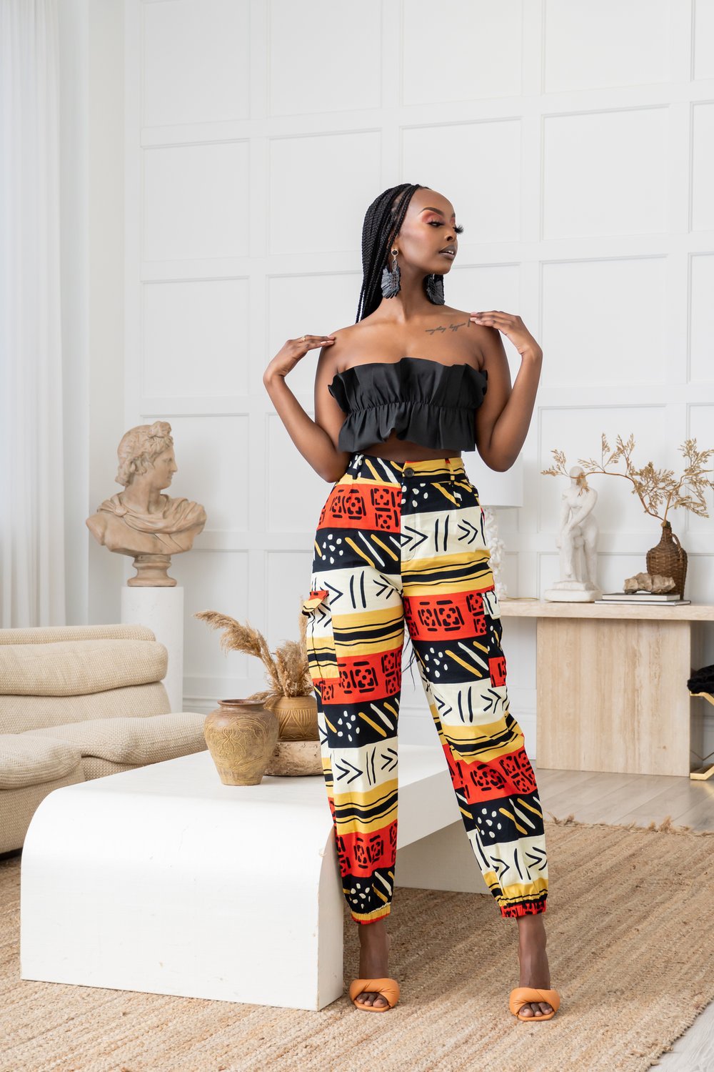 Fashion Casual Printing Six Zipper Multi Pocket Leg Pants