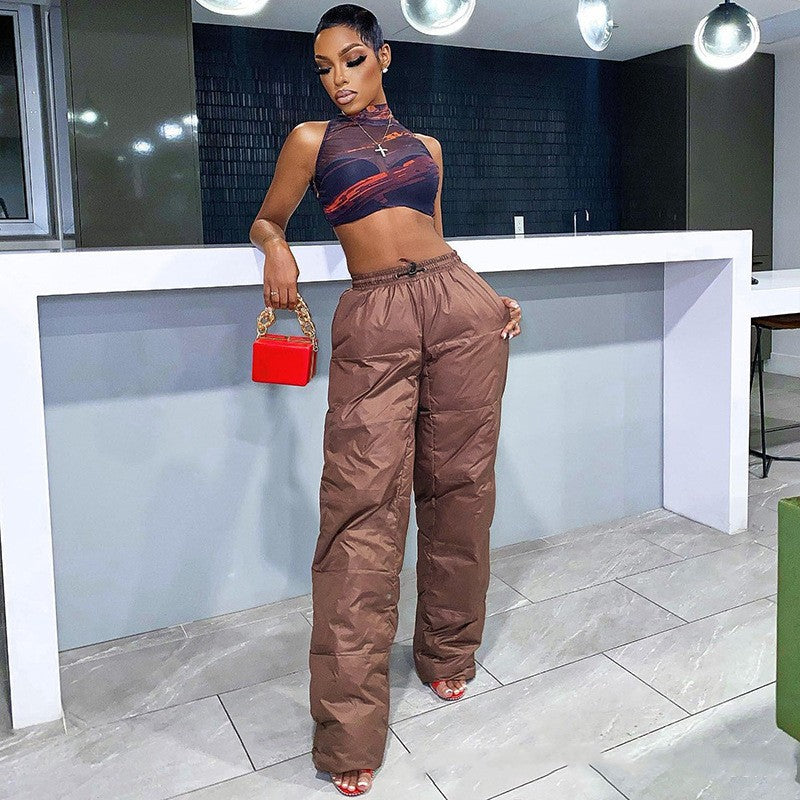 Women's Cotton Pants Vintage Pants Lace-up Elastic Pocket Low-waisted Trousers
