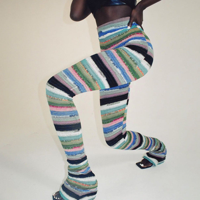 Fashion Striped Pile Pants Women's Knitting Trousers