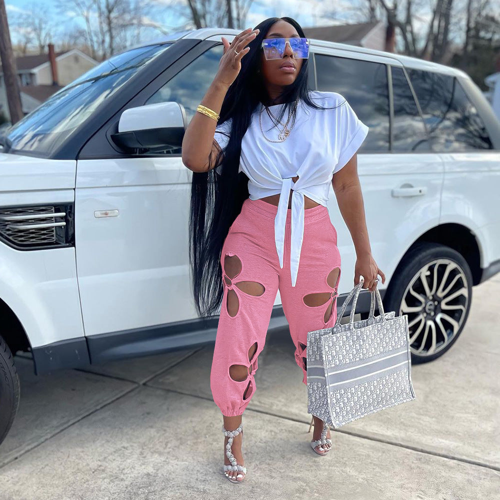 Women's Clothing Ripped Trousers Casual Pants