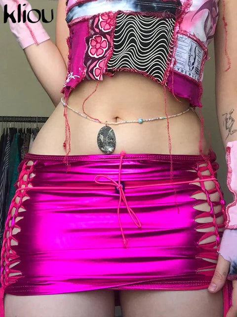 Hollow Out Weaved Hip Skirt Women Sexy Hipster Solid Unique Design See through Body-Shaping Mid Waist Clothing Street Jurk