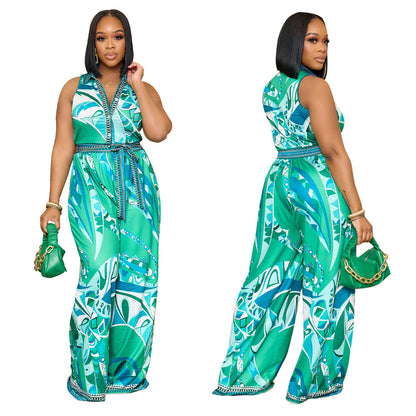 Printed V-Neck Wide-Leg Jumpsuit