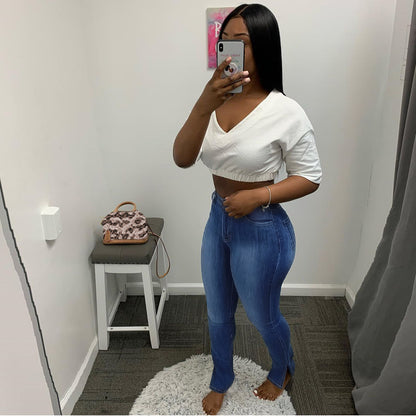 High-Rise Split-Leg Jeans