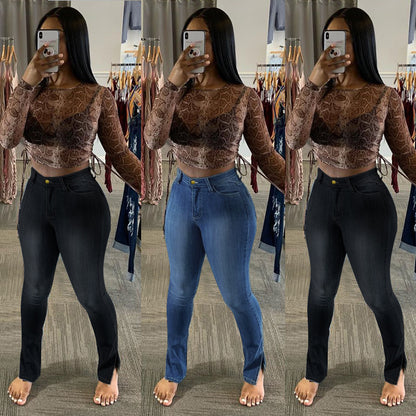 High-Rise Split-Leg Jeans