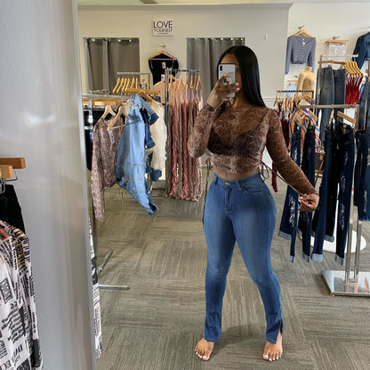High-Rise Split-Leg Jeans