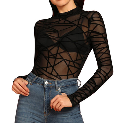 Sheer Long-Sleeve Mesh Top