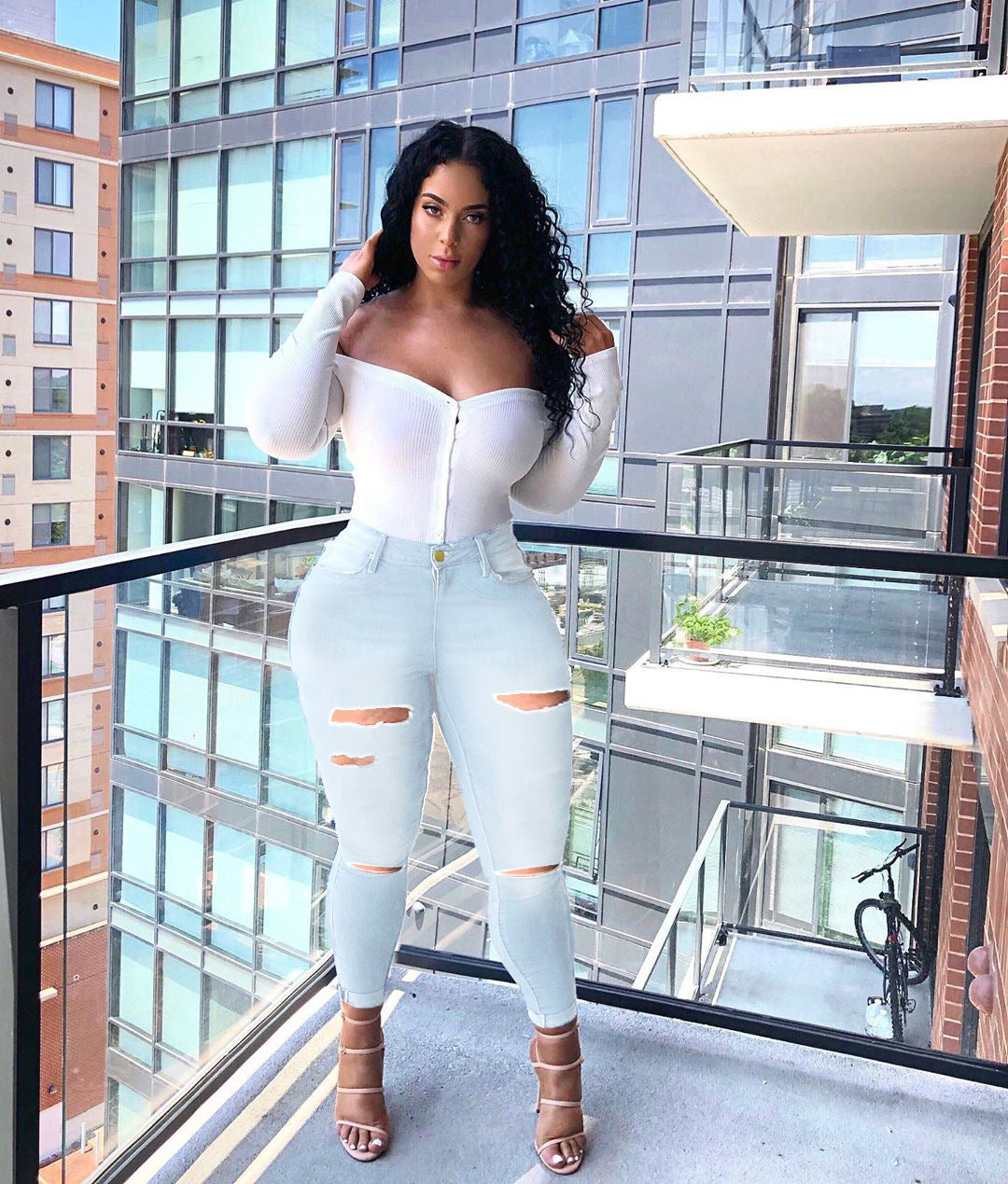 Women'S High Elasticity Ripped Jeans Feet Pants Women