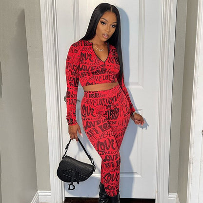 Letter-Print Two-Piece Tracksuit