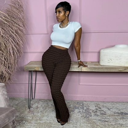 Textured High-Waist Loose Pants