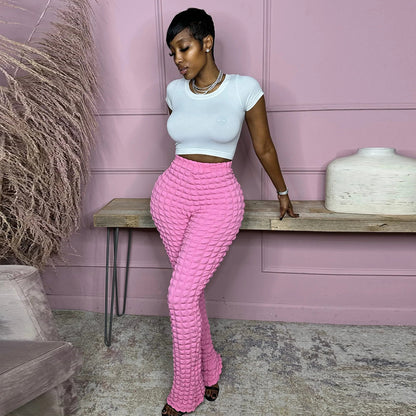Textured High-Waist Loose Pants