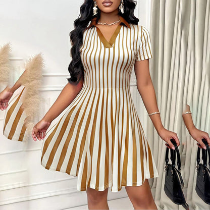 Striped V-Neck Polo Dress