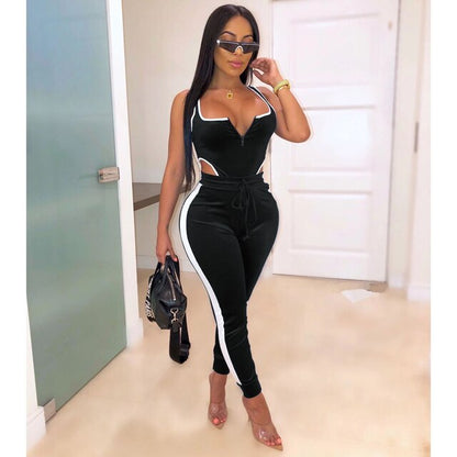 Velvet Bodysuit and Pencil Pants Set