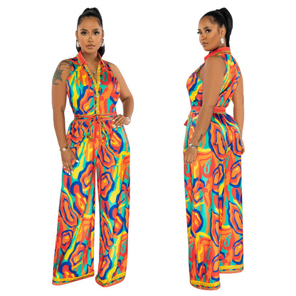 Printed V-Neck Wide-Leg Jumpsuit
