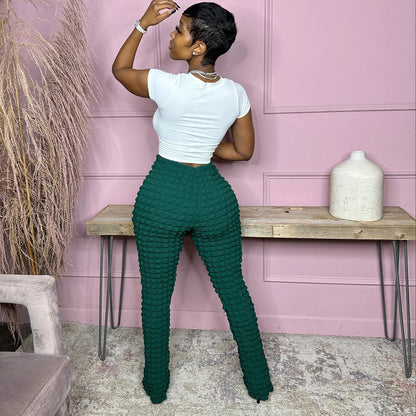 Textured High-Waist Loose Pants