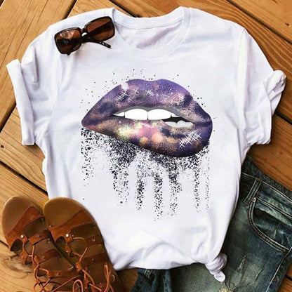 Lip-Print Short-Sleeve Tee