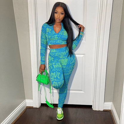 Letter-Print Two-Piece Tracksuit