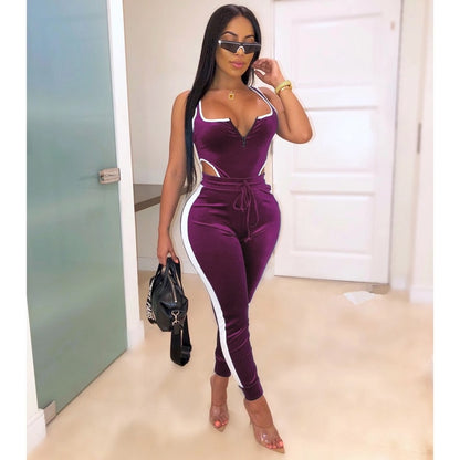 Velvet Bodysuit and Pencil Pants Set