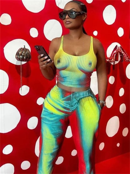 Tie-Dye Crop Top and Pants Set