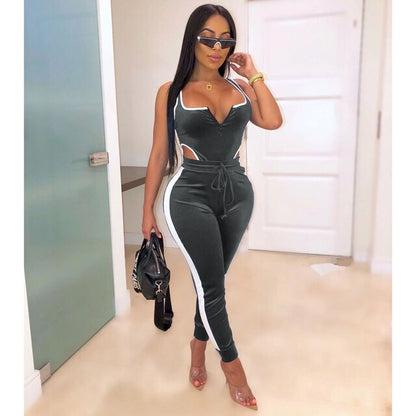 Velvet Bodysuit and Pencil Pants Set