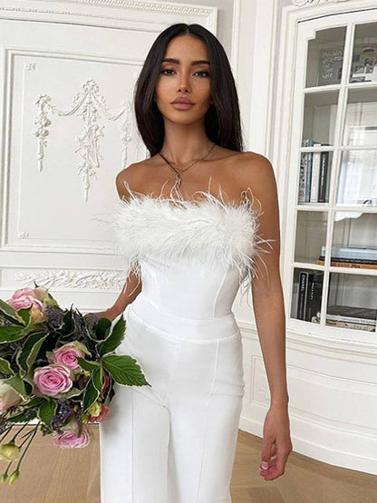 Sequin and Feather-Panel Jumpsuit