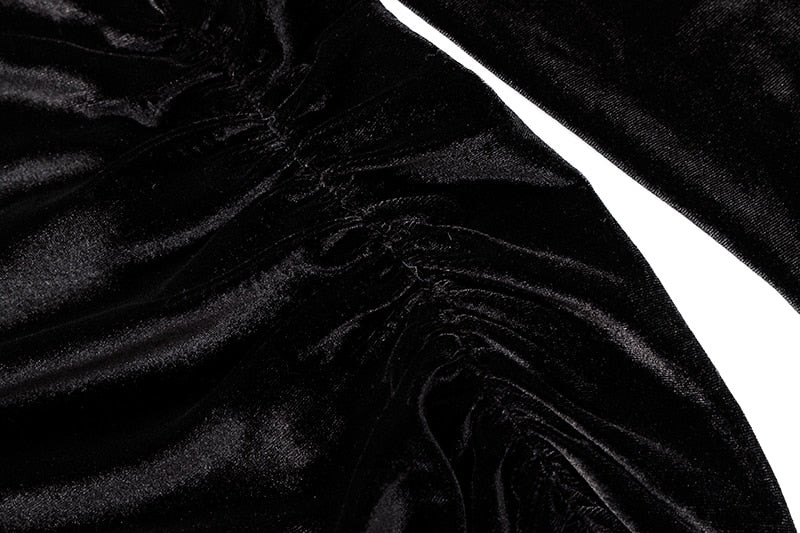 Long-Sleeve Ruched Velvet Midi Dress