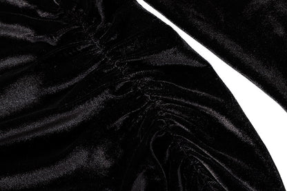 Long-Sleeve Ruched Velvet Midi Dress