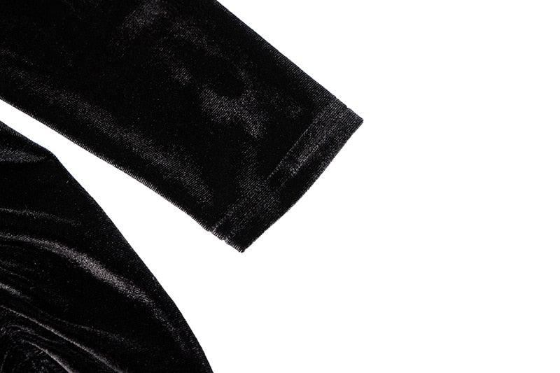 Long-Sleeve Ruched Velvet Midi Dress