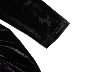 Long-Sleeve Ruched Velvet Midi Dress