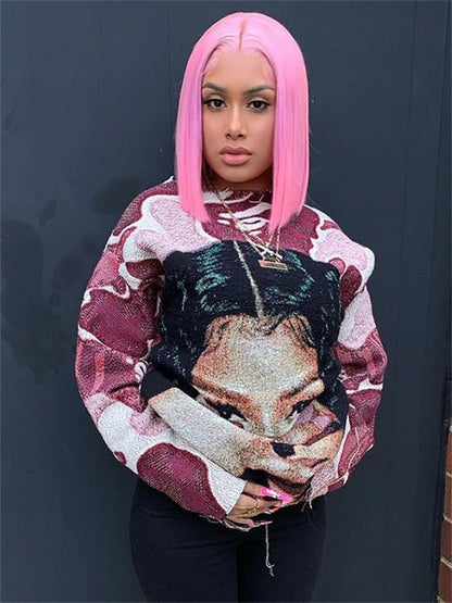 Blue and Pink Print Sweatshirt