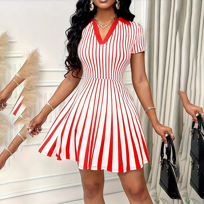 Striped V-Neck Polo Dress