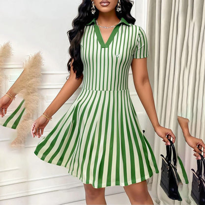 Striped V-Neck Polo Dress