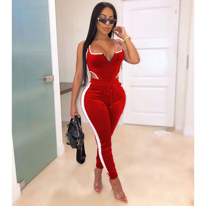 Velvet Bodysuit and Pencil Pants Set