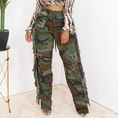 Camouflage Tassel Cargo Trousers