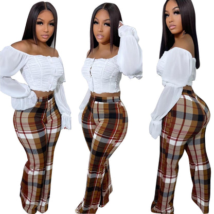 Printed Elastic-Waist Straight Trousers