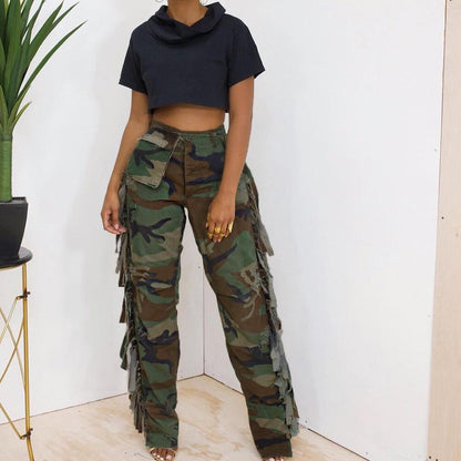 Camouflage Tassel Cargo Trousers