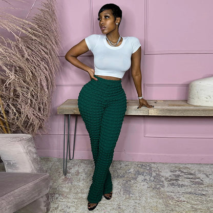 Textured High-Waist Loose Pants