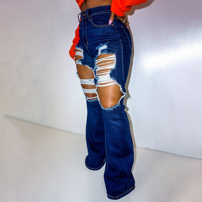 Distressed Wide-Leg Jeans