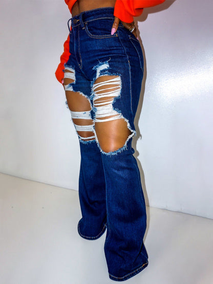 Distressed Wide-Leg Jeans
