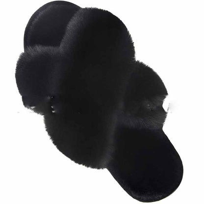 Faux-Fur Cross-Strap Slippers