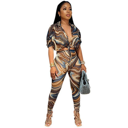 Abstract-Print Sheer Mesh Set