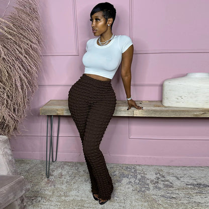 Textured High-Waist Loose Pants