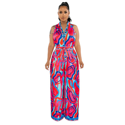 Printed V-Neck Wide-Leg Jumpsuit