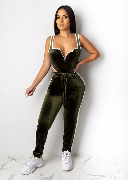Velvet Bodysuit and Pencil Pants Set