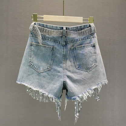 Beaded Tassel Denim Shorts