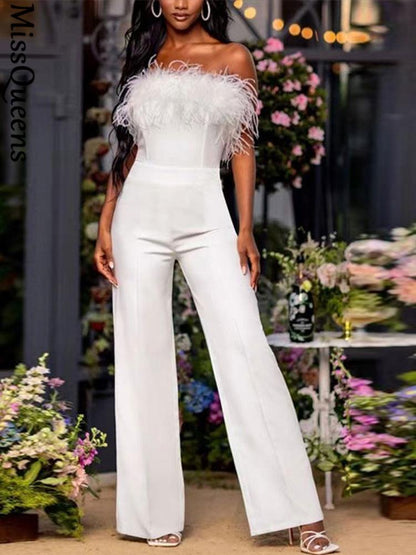 Sequin and Feather-Panel Jumpsuit