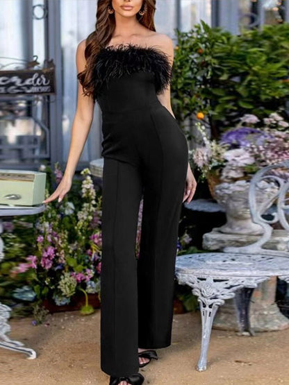 Sequin and Feather-Panel Jumpsuit